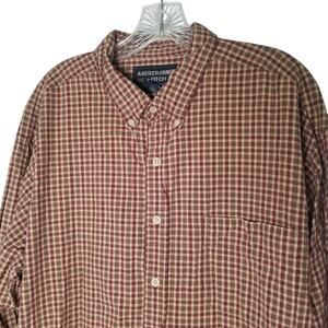 Vtg 90s Abercrombie & Fitch Tan Red Plaid Flannel Button Down Shirt Grunge XL